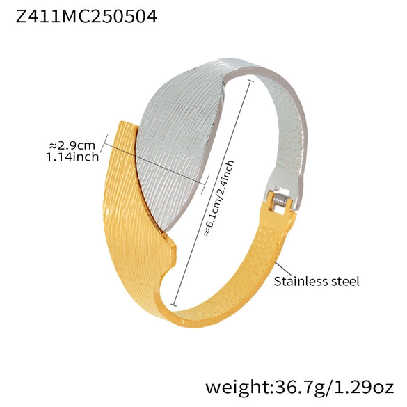 Geometric Wide Version Cut Out 316L Stainless Steel 18K Gold Plated Bracelet