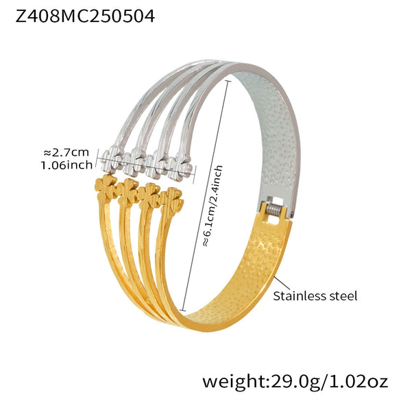 Geometric Wide Version Cut Out 316L Stainless Steel 18K Gold Plated Bracelet