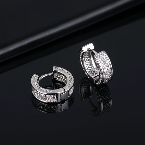 Geometric Zircon Inlaid Copper Hoop Earrings Trendy Fashion Ear Buckle With Full Stone Design