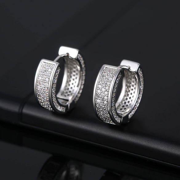 Geometric Zircon Inlaid Copper Hoop Earrings Trendy Fashion Ear Buckle With Full Stone Design