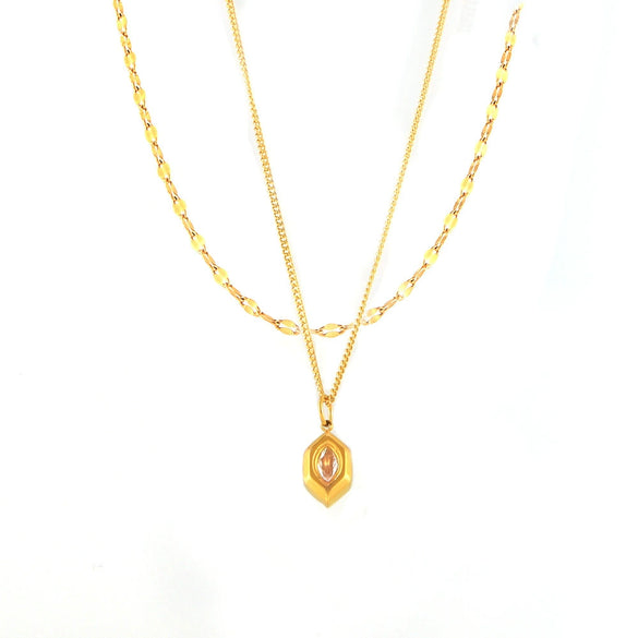 Geometric Zircon Pendant Fish Mouth Clavicle Chain Double Layer Stacked Wear Titanium Steel Gold Plated Temperament Design