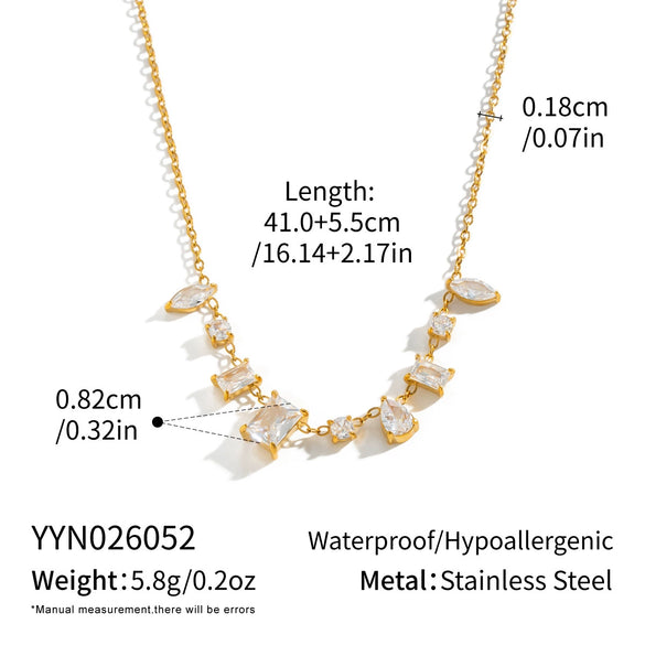 Geometric Zircon Pendant Necklace For Women Goldplated Stainless Steel Irregular Chain With Pvd Finish