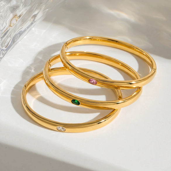 Geometric Zirconembellished Stainless Steel Bracelet For Women With Faderesistant Goldtone Vacuum Electroplated Finish