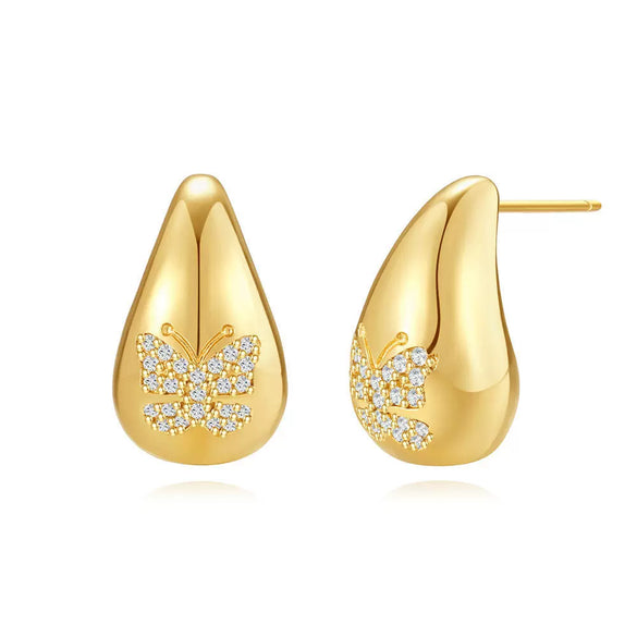Geometrically Irregular Twisted C Shaped Unisex Earrings In Copper With Zirconia Design