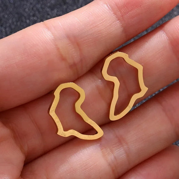 Geometry Pattern Hollow Electroplated Gold Stainless Steel Metal Earrings For Africa Map Design