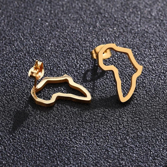 Geometry Pattern Hollow Electroplated Gold Stainless Steel Metal Earrings For Africa Map Design