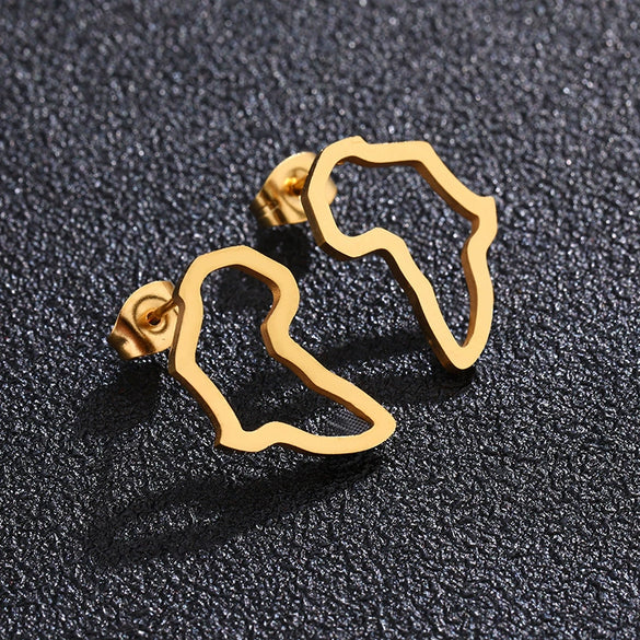 Geometry Pattern Hollow Electroplated Gold Stainless Steel Metal Earrings For Africa Map Design