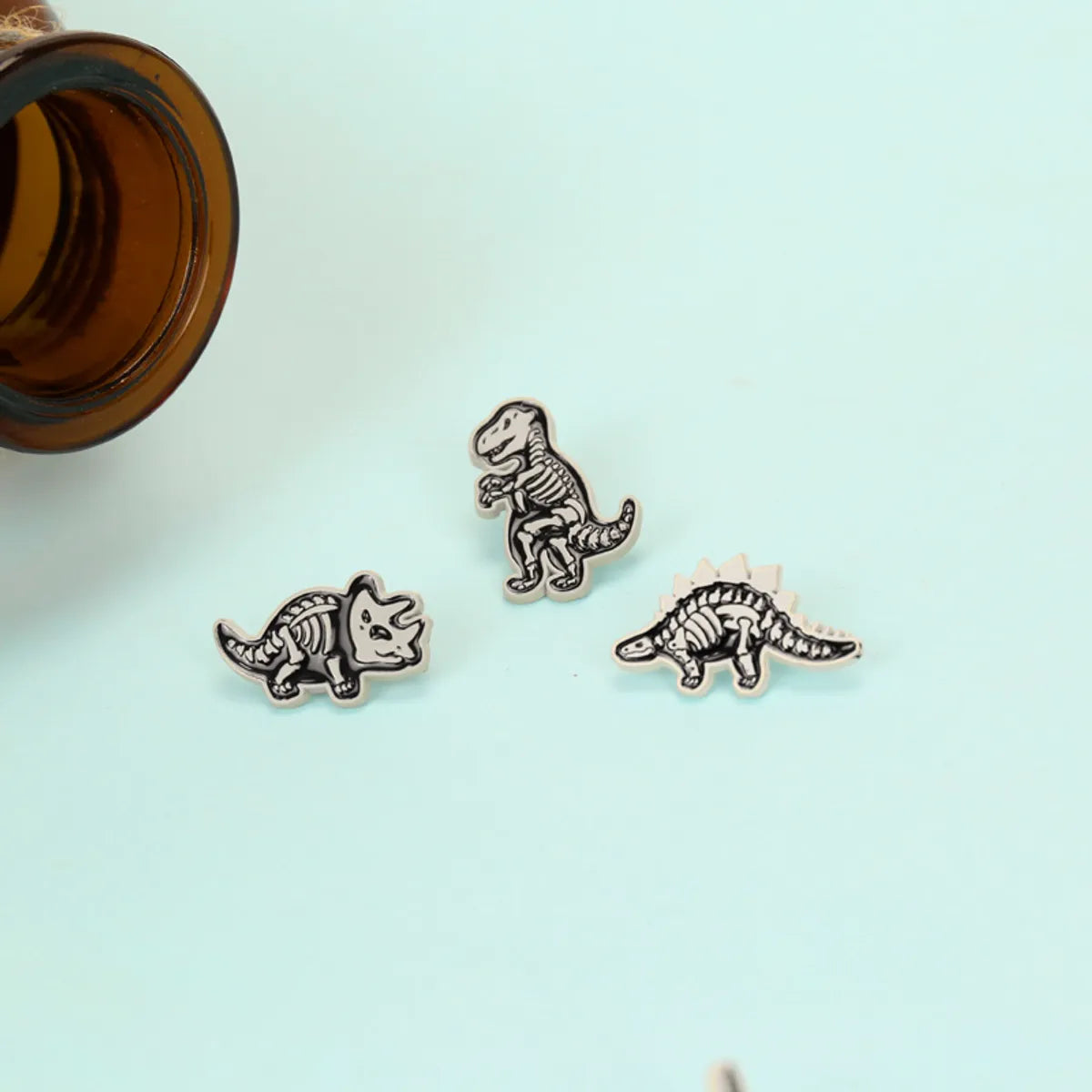 Girl Cartoon Black White Dinosaur Brooch Alloy Drip Oil Pin Badge