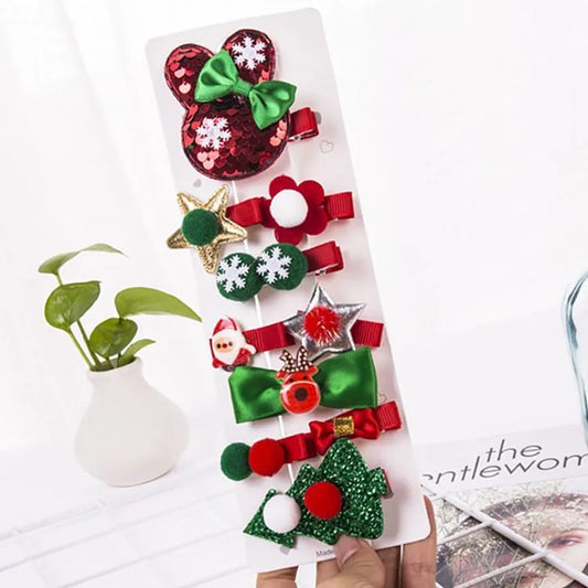 Girl'S Cartoon Style Santa Claus Bow Knot Cloth Sequins Flowers Hair Clip