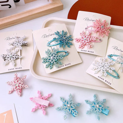 Girl'S Cartoon Style Snowflake Cloth Inlay Pearl Hair Clip