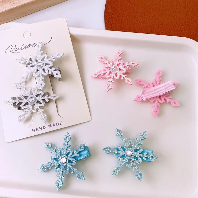 Girl'S Cartoon Style Snowflake Cloth Inlay Pearl Hair Clip