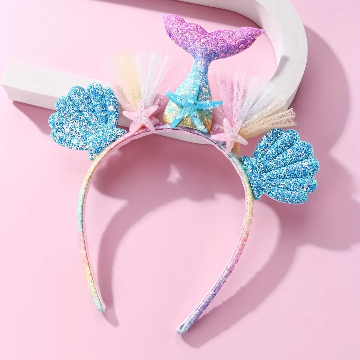 Girl'S Casual Cute Shiny Starfish Shell Fish Tail Synthetic Resin Synthetic Yarn Lace Hair Band