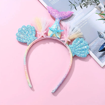 Girl'S Casual Cute Shiny Starfish Shell Fish Tail Synthetic Resin Synthetic Yarn Lace Hair Band