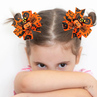 Girl'S Cool Style Pumpkin Spider Bow Knot Cloth Hair Clip