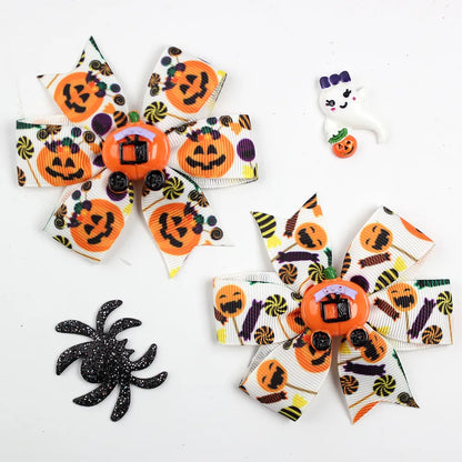 Girl'S Cool Style Pumpkin Spider Bow Knot Cloth Hair Clip