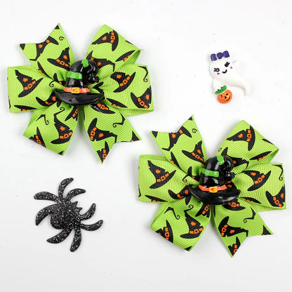 Girl'S Cool Style Pumpkin Spider Bow Knot Cloth Hair Clip