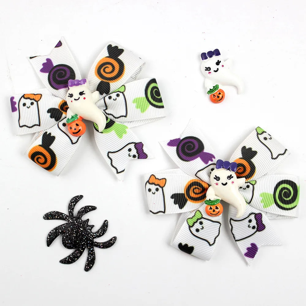 Girl'S Cool Style Pumpkin Spider Bow Knot Cloth Hair Clip