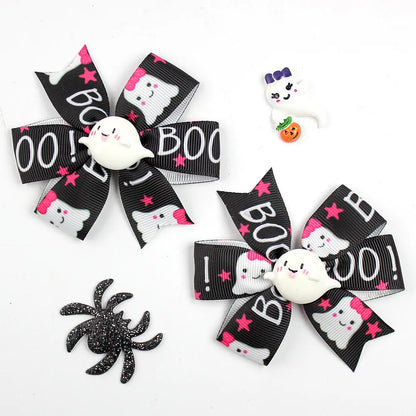 Girl'S Cool Style Pumpkin Spider Bow Knot Cloth Hair Clip