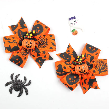 Girl'S Cool Style Pumpkin Spider Bow Knot Cloth Hair Clip