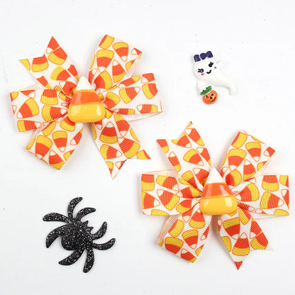 Girl'S Cool Style Pumpkin Spider Bow Knot Cloth Hair Clip