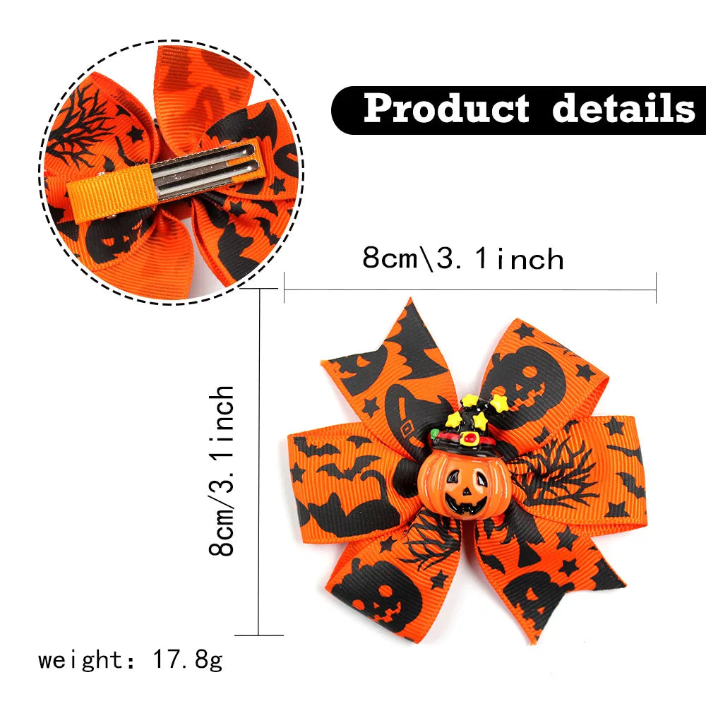 Girl'S Cool Style Pumpkin Spider Bow Knot Cloth Hair Clip