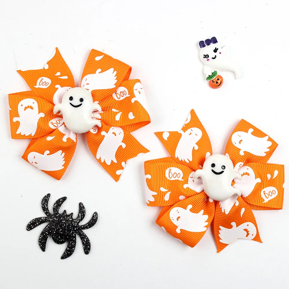 Girl'S Cool Style Pumpkin Spider Bow Knot Cloth Hair Clip