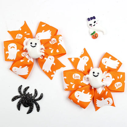 Girl'S Cool Style Pumpkin Spider Bow Knot Cloth Hair Clip