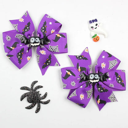 Girl'S Cool Style Pumpkin Spider Bow Knot Cloth Hair Clip