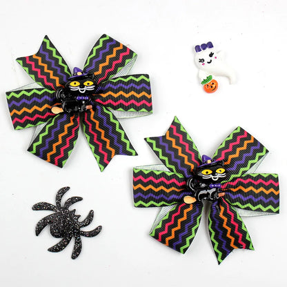 Girl'S Cool Style Pumpkin Spider Bow Knot Cloth Hair Clip