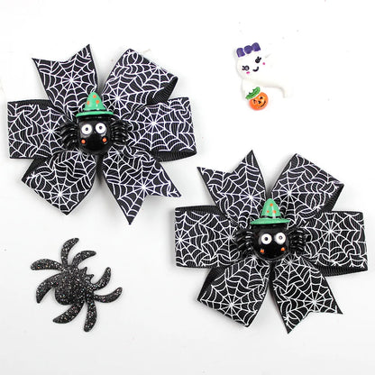 Girl'S Cool Style Pumpkin Spider Bow Knot Cloth Hair Clip