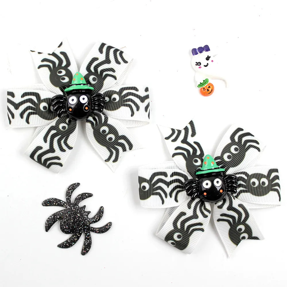 Girl'S Cool Style Pumpkin Spider Bow Knot Cloth Hair Clip