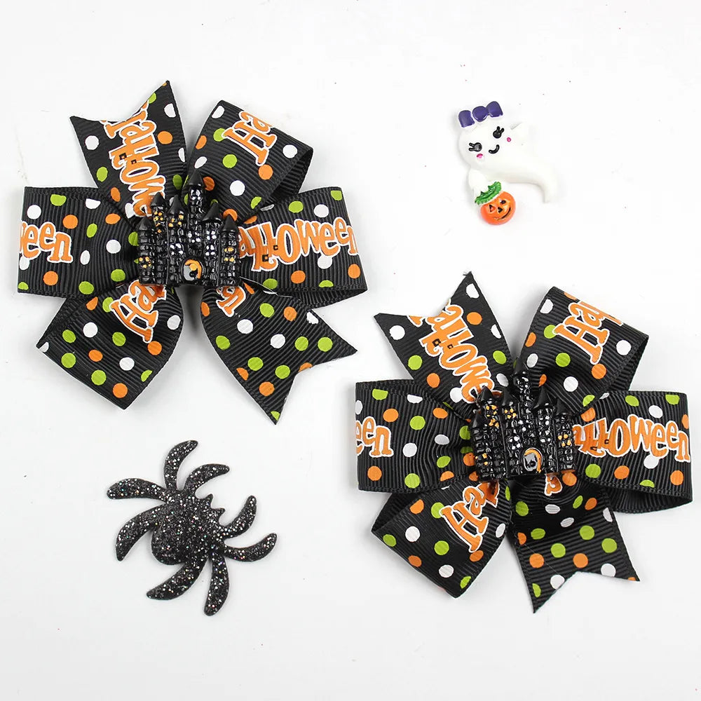 Girl'S Cool Style Pumpkin Spider Bow Knot Cloth Hair Clip