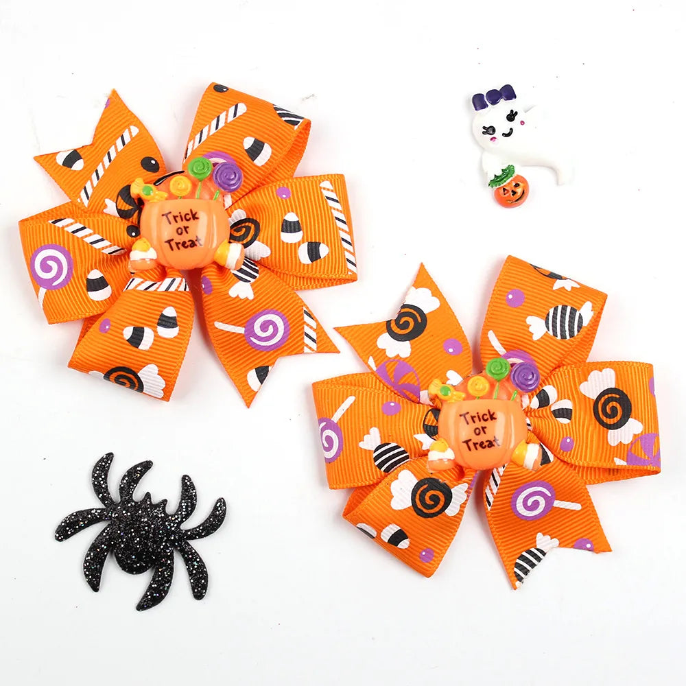 Girl'S Cool Style Pumpkin Spider Bow Knot Cloth Hair Clip