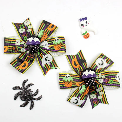 Girl'S Cool Style Pumpkin Spider Bow Knot Cloth Hair Clip