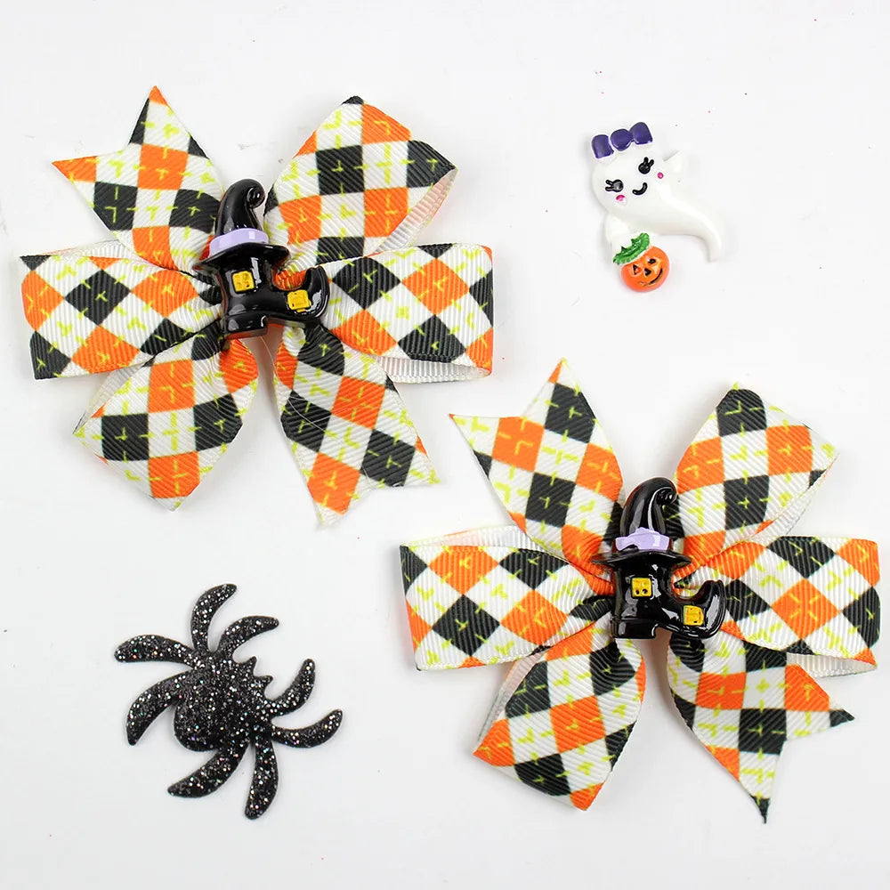 Girl'S Cool Style Pumpkin Spider Bow Knot Cloth Hair Clip