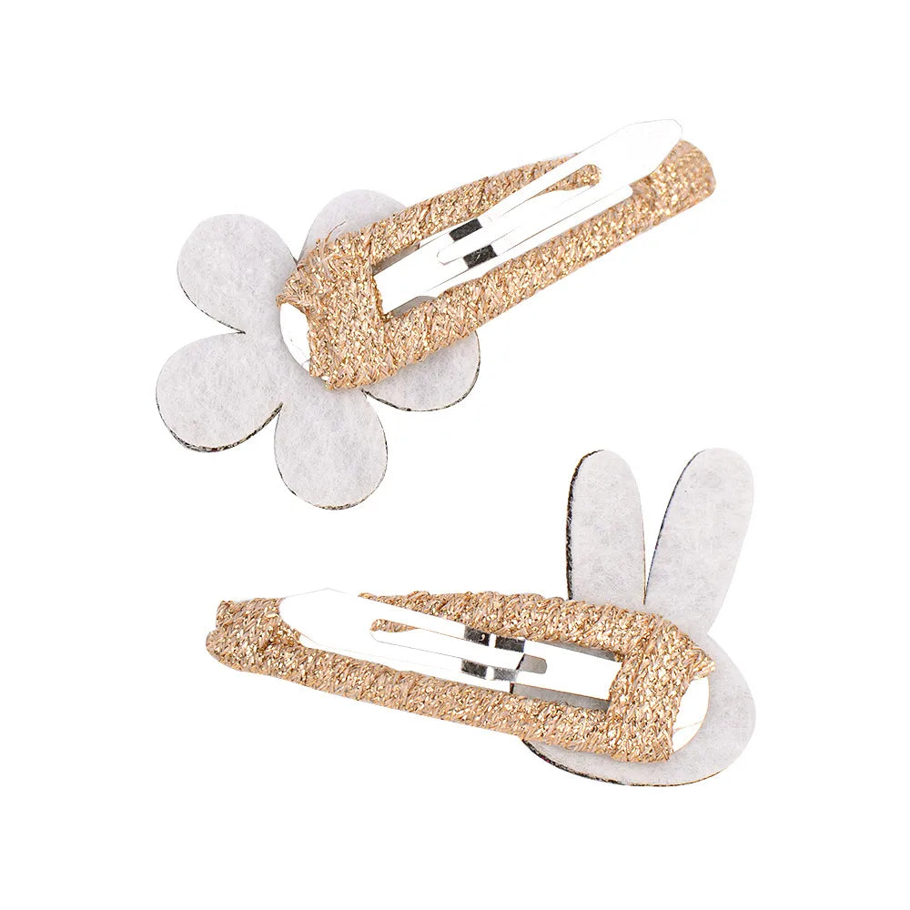 Girl'S Cute Rabbit Flower Non-Woven Bronzing Glitter Hair Clip