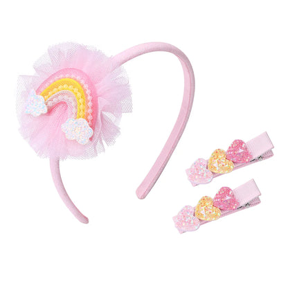 Girl'S Cute Romantic Sweet Rainbow Heart Shape Sequin Plastic Handmade Hair Clip Hair Band