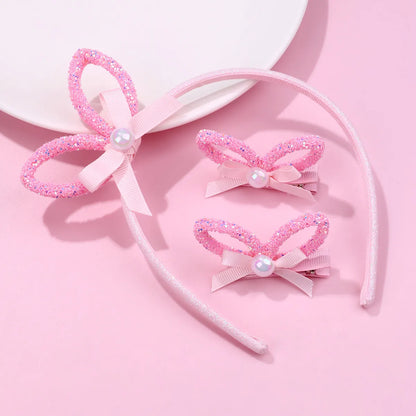 Girl'S Cute Sweet Bunny Ears Bow Knot Plastic Hair Clip Hair Band