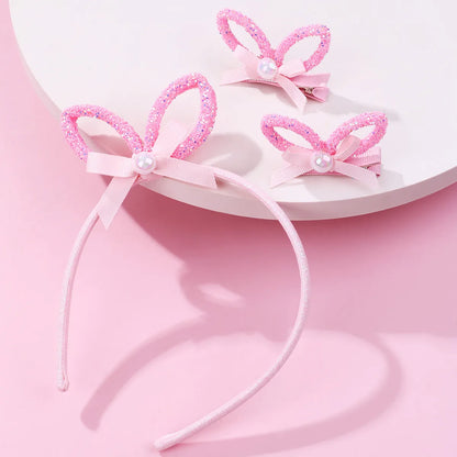 Girl'S Cute Sweet Bunny Ears Bow Knot Plastic Hair Clip Hair Band