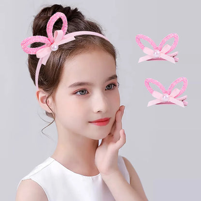 Girl'S Cute Sweet Bunny Ears Bow Knot Plastic Hair Clip Hair Band