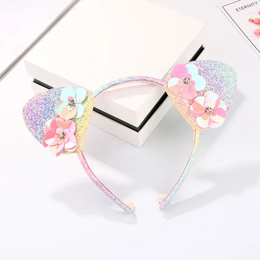 Girl'S Cute Sweet Cat Flower Petal Sequin Plastic Cloth Hair Band