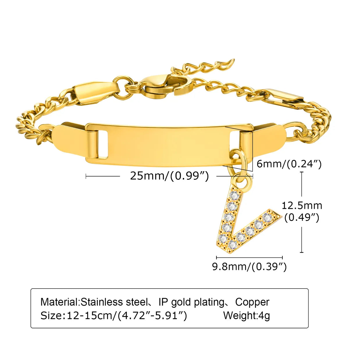 IG Style Simple Style Letter 201 Stainless Steel Plating Inlay Zircon Girl'S Bracelets