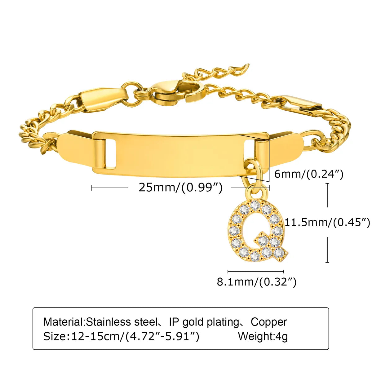 IG Style Simple Style Letter 201 Stainless Steel Plating Inlay Zircon Girl'S Bracelets