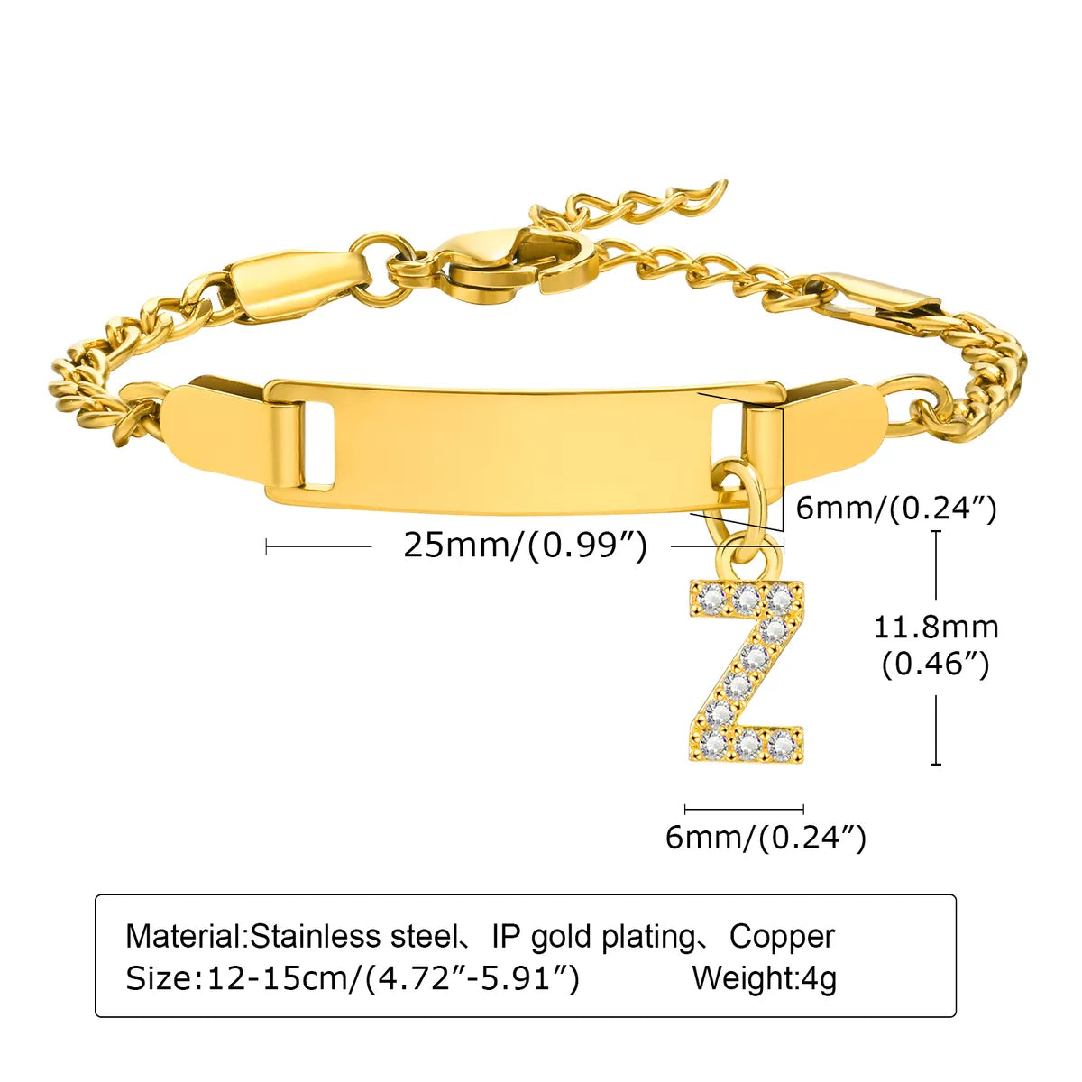 IG Style Simple Style Letter 201 Stainless Steel Plating Inlay Zircon Girl'S Bracelets