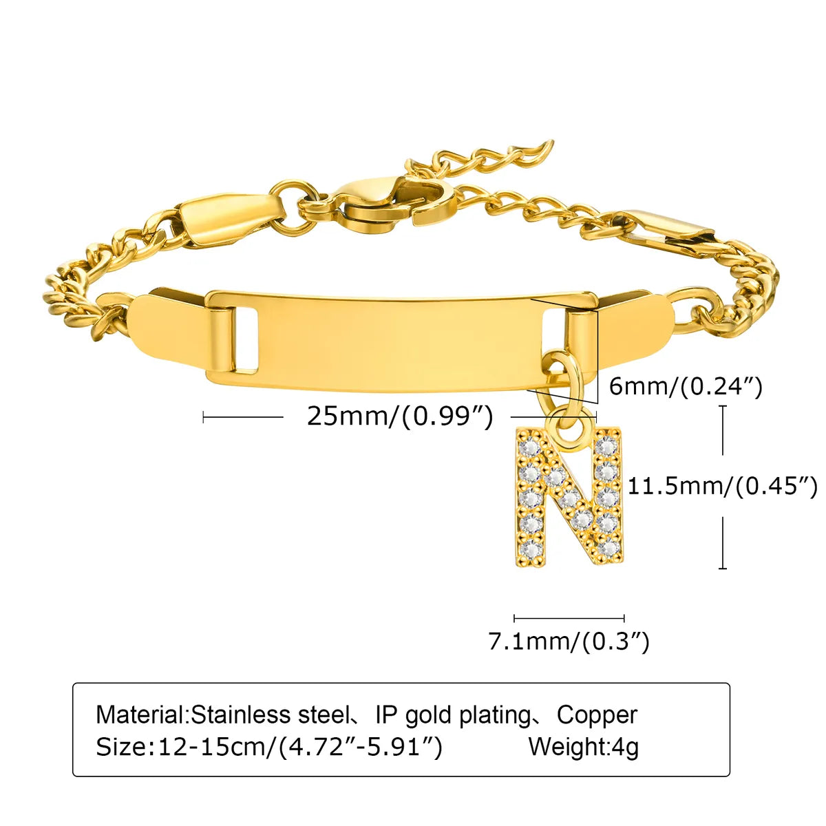 IG Style Simple Style Letter 201 Stainless Steel Plating Inlay Zircon Girl'S Bracelets