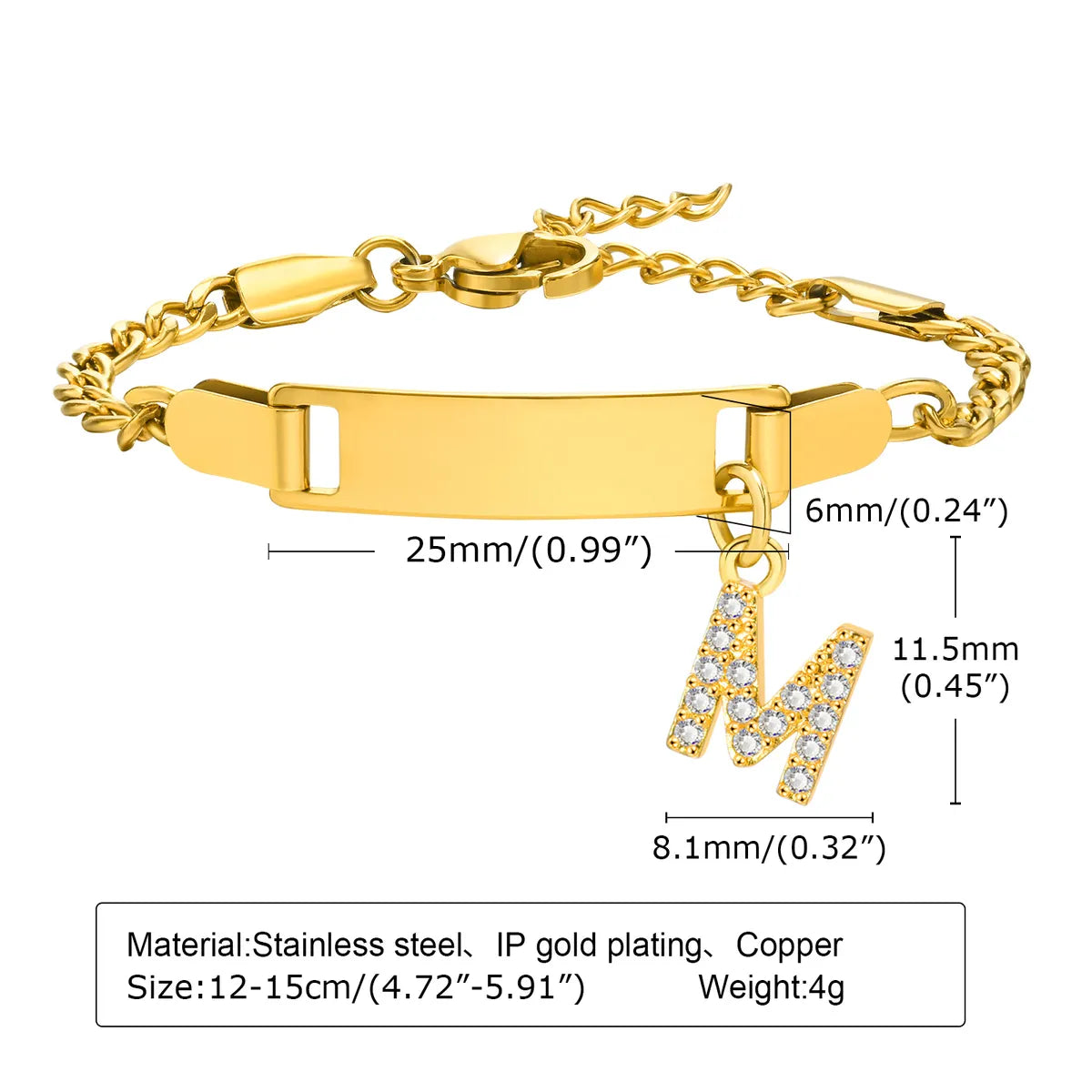 IG Style Simple Style Letter 201 Stainless Steel Plating Inlay Zircon Girl'S Bracelets