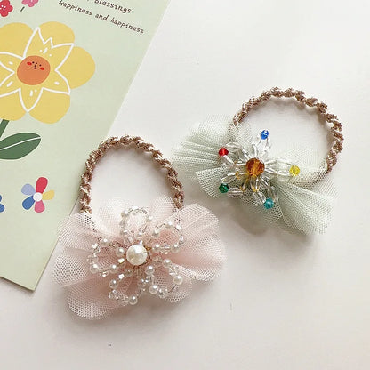 Girl'S Sweet Bow Knot Cloth Inlay Rhinestones Hair Clip Hair Tie