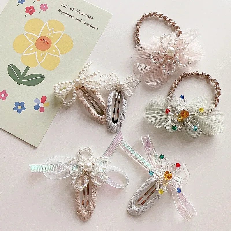 Girl'S Sweet Bow Knot Cloth Inlay Rhinestones Hair Clip Hair Tie