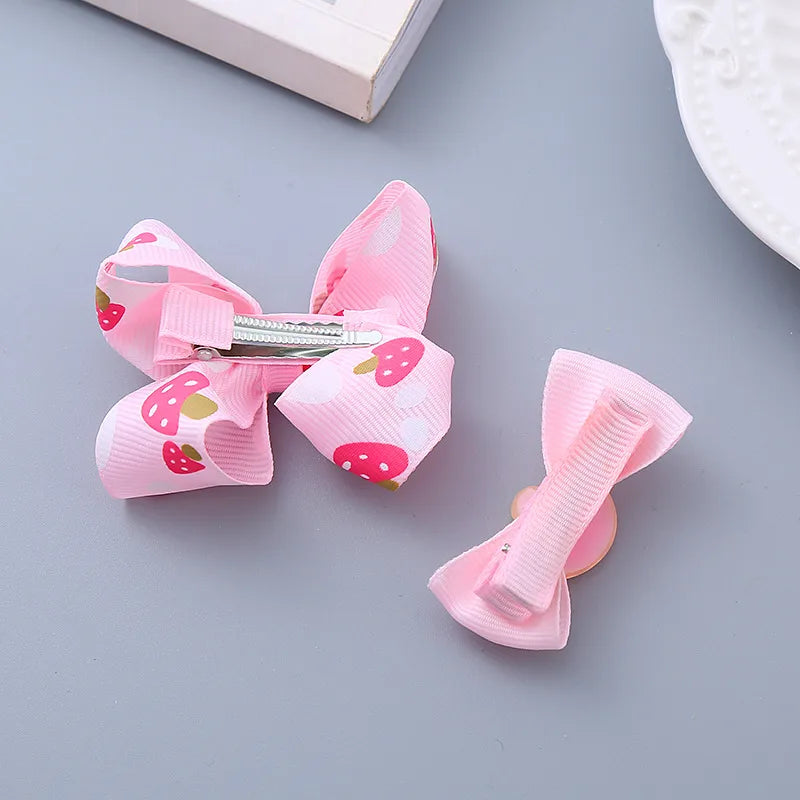 Girl'S Sweet Cherry Strawberry Bow Knot Cloth Hair Clip