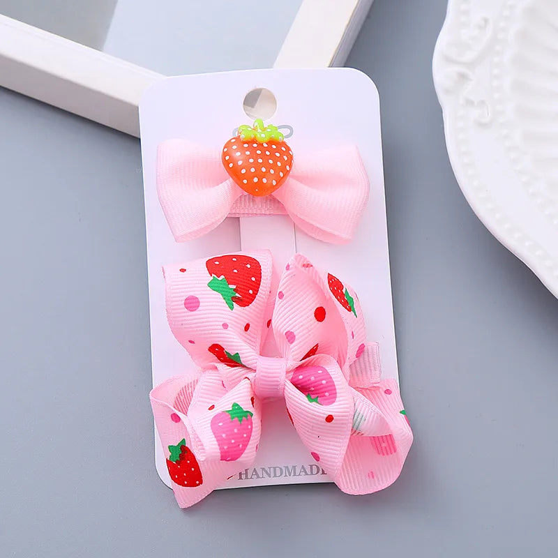 Girl'S Sweet Cherry Strawberry Bow Knot Cloth Hair Clip